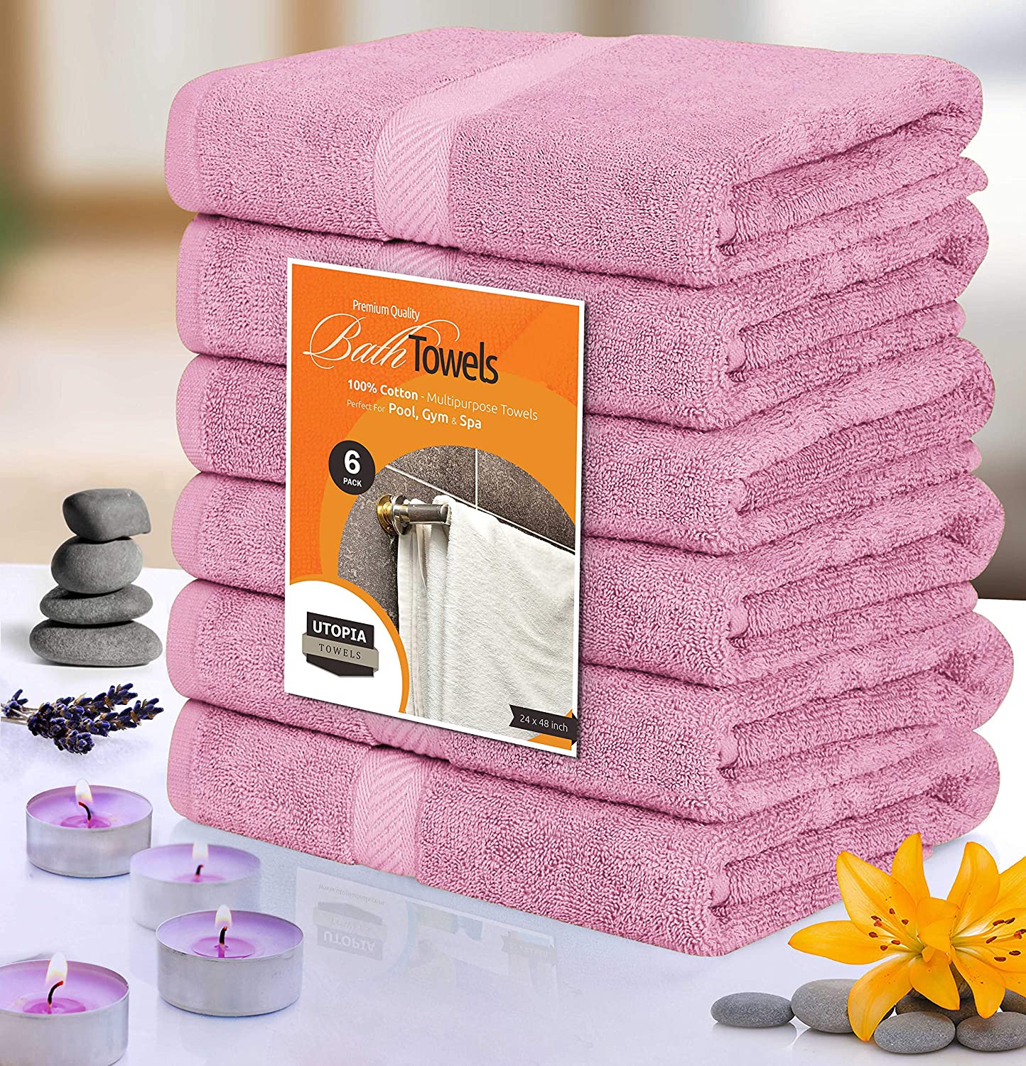 Bath Towels, Pink, 24 x 46 in. Towels for Pool, Spa, and Gym Lightweig