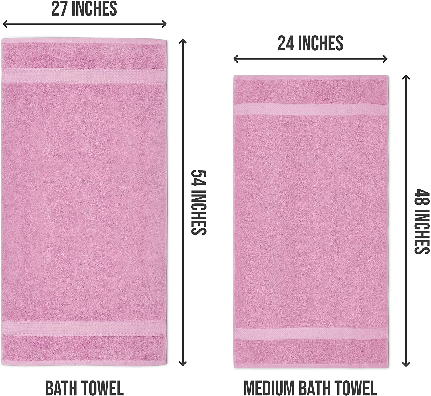 Bath Towels, Pink, 24 x 46 in. Towels for Pool, Spa, and Gym Lightweig