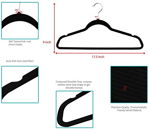 50 Pack Non-Slip Premium Velvet Clothing Hangers with 360 Degree  Rotatable-Hook