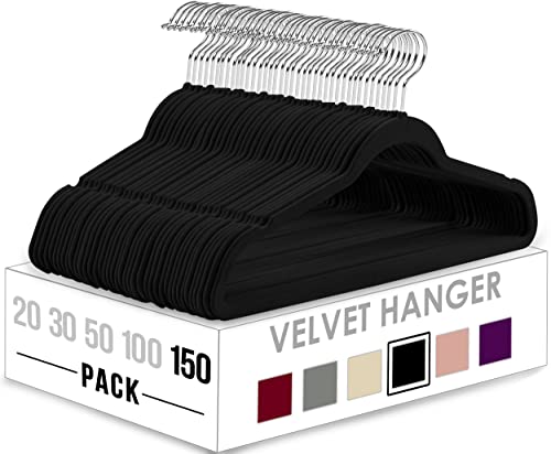 Quality Hangers Clothes Hangers 20 Pack - Non-Velvet Plastic Hangers for  Clothes - Heavy Duty Coat Hanger Set - Space-Saving Closet Hangers with  Black