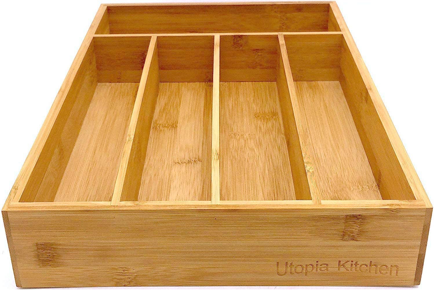 Utopia Kitchen Bamboo Silverware Organizer Tray - 5 Compartments For Utensils & Hardware