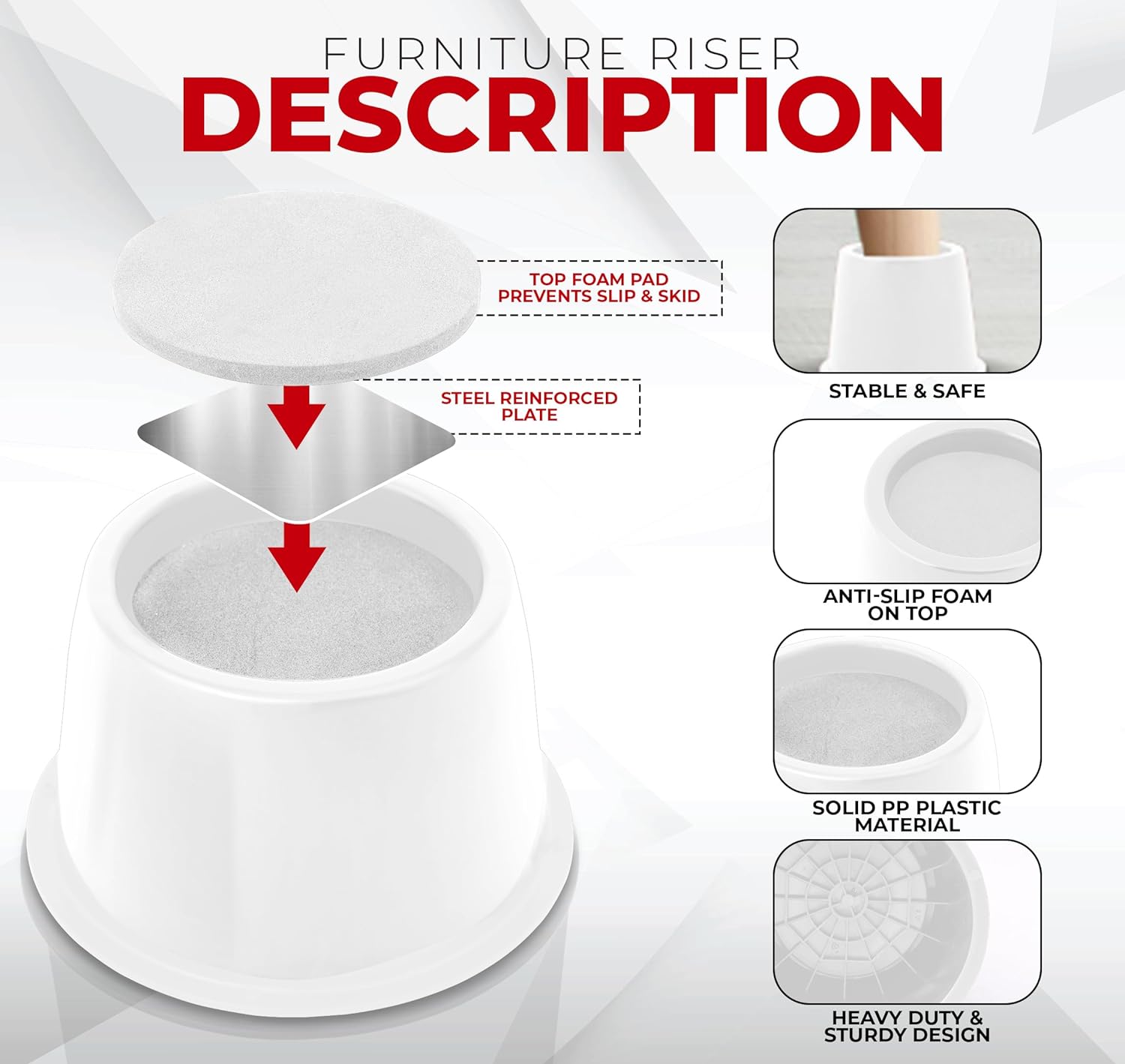 Utopia Round Riser Round Furniture Risers for Sofa, Couch & Chair Lifts (White) - 3 Inch ...