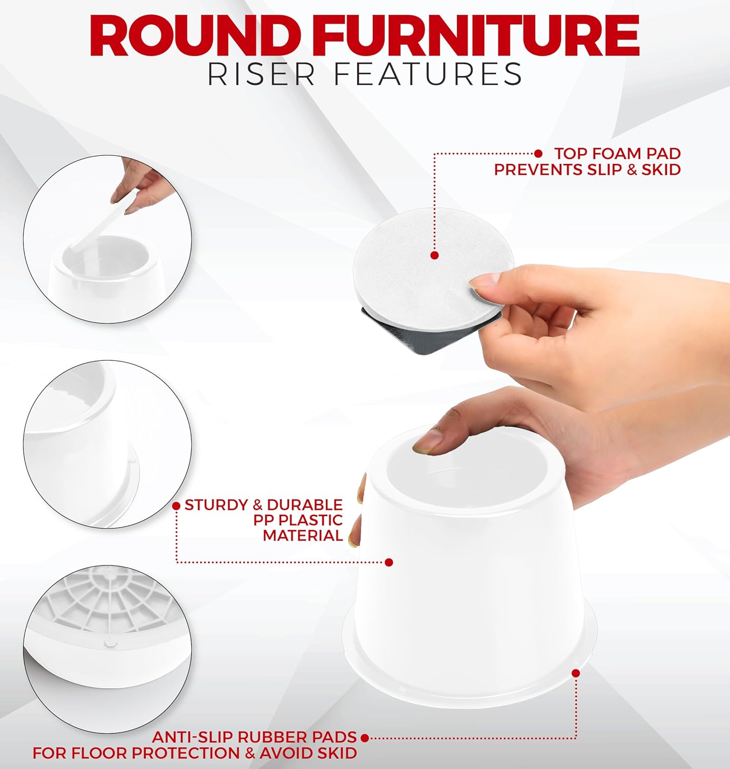Utopia Round Riser Round Furniture Risers for Sofa, Couch & Chair Lifts (White) - 3 Inch ...