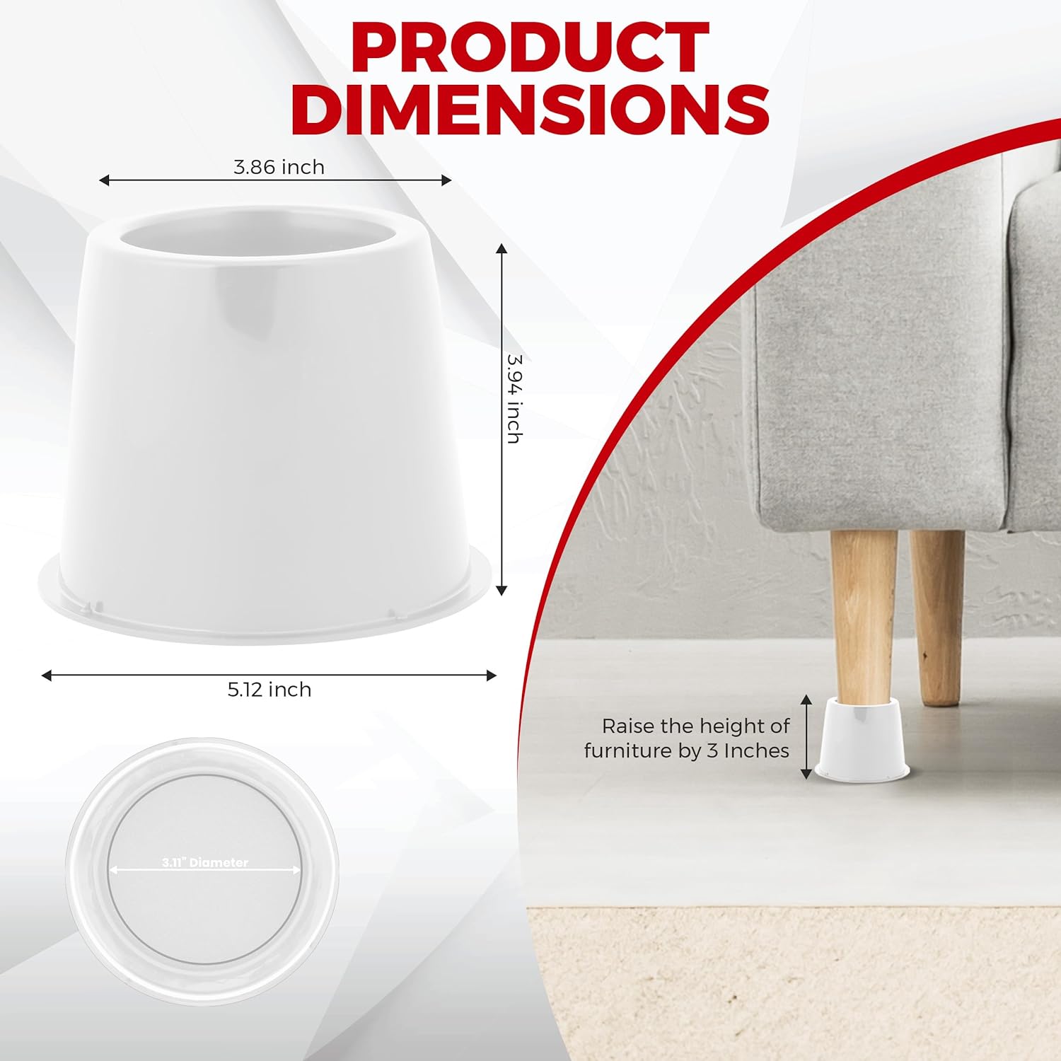 Utopia Round Riser Round Furniture Risers for Sofa, Couch & Chair Lifts (White) - 3 Inch ...