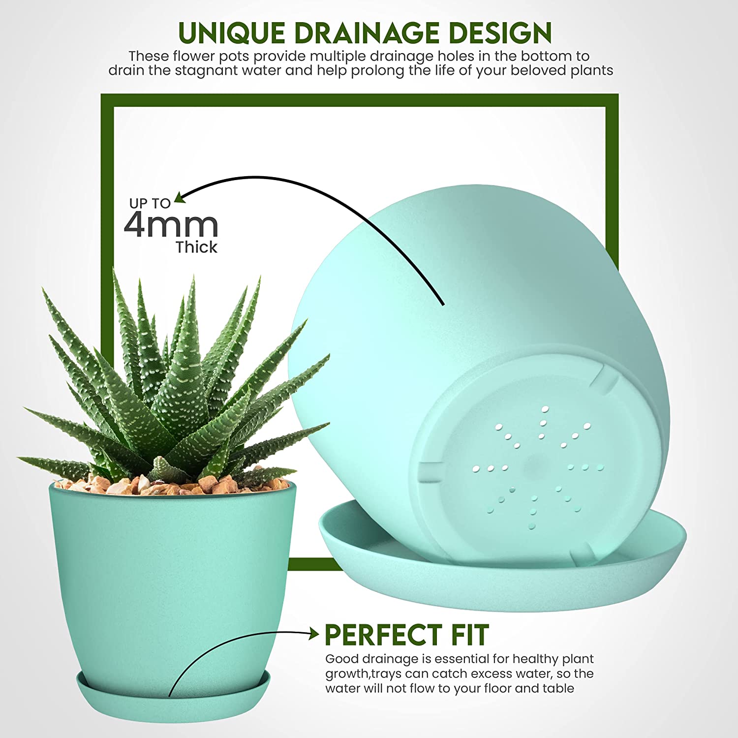 Utopia Home - Plant Pots Indoor with Drainage - 7/6.6/6/5.3/4.8 Inches Home  Deco