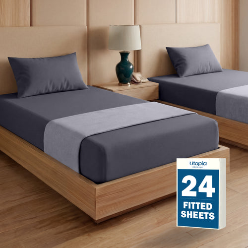 24-Pack Brushed Microfiber Fitted Sheets - Up to 15 Inches Deep