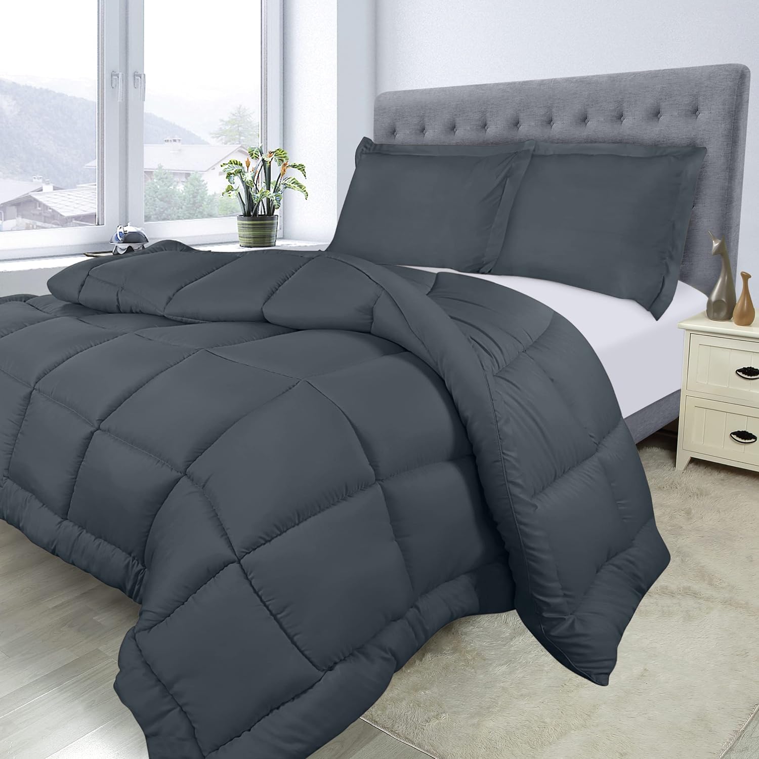 Utopia Bedding Comforter Duvet Insert - Quilted Comforter with Corner Tabs  - Box Stitched Down Alternative Comforter (Queen, White)