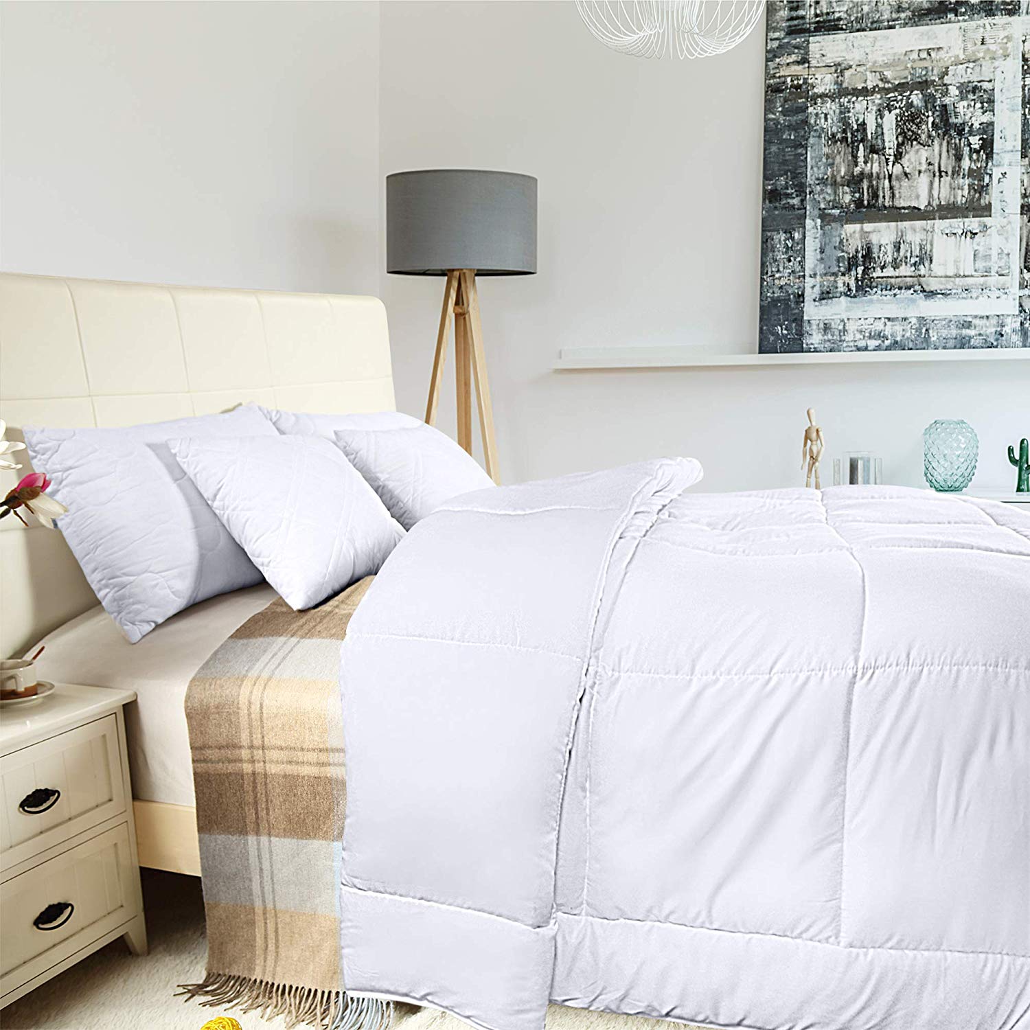 Utopia Bedding Down Alternative Comforter (Queen, White) - All Season  Comforter - Plush Siliconized Fiberfill Duvet Insert - Box