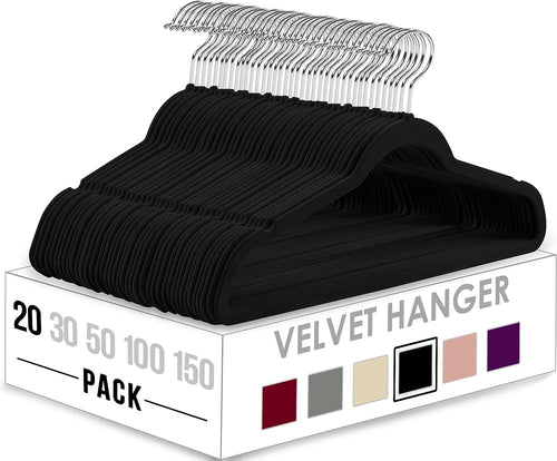 Utopia Home Velvet Hangers 100-Pack – Bulk Non-Slip Black Hangers for Retail, Hotels & Homes