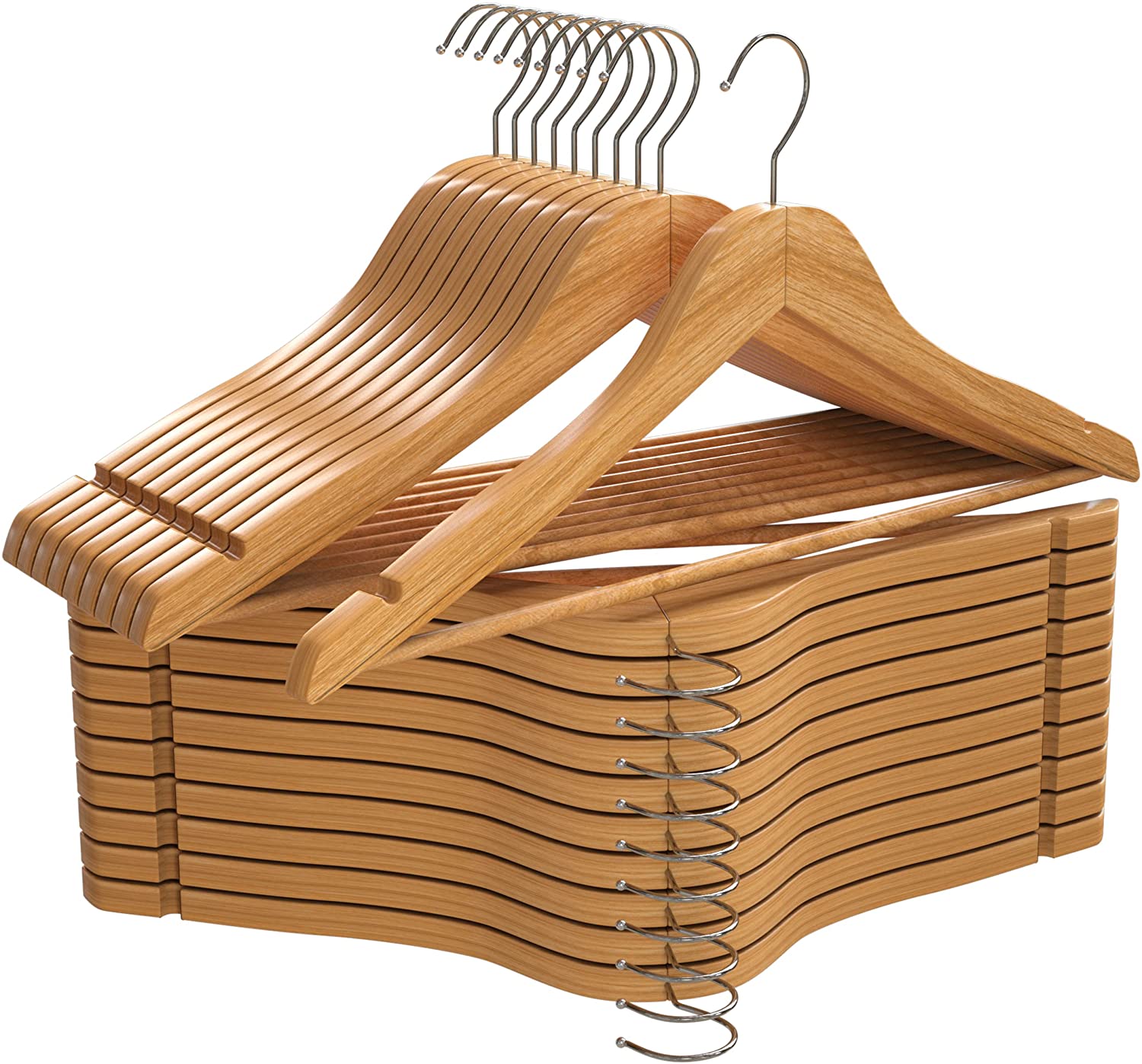 HOUSE DAY Wooden Hangers 10 Pack Natural Wood Clothes Hangers