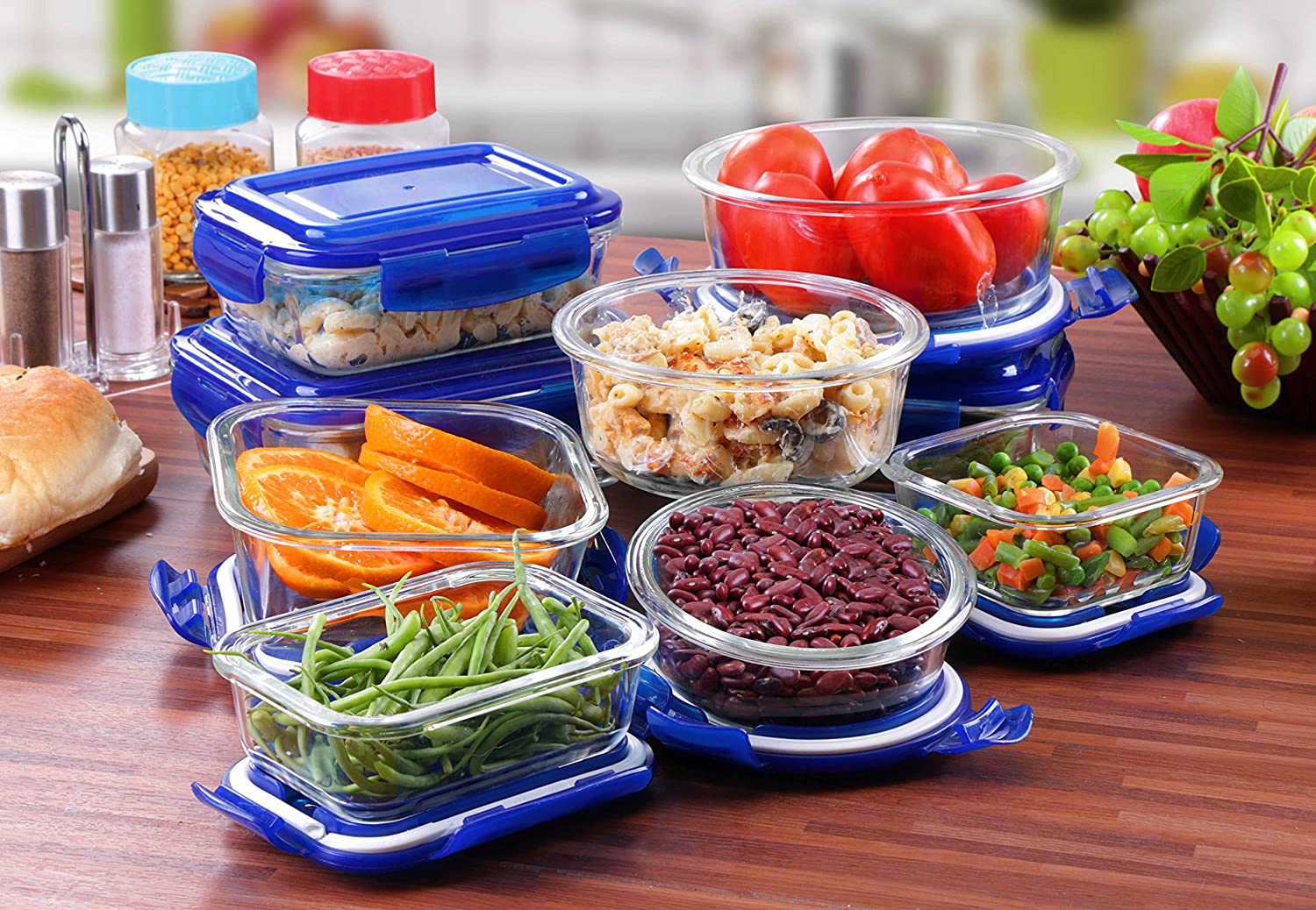 Utopia Kitchen Glass Food Storage Container Set - 18 Pieces (9 Containers  and 9 Lids) - Transparent Lids - BPA Free