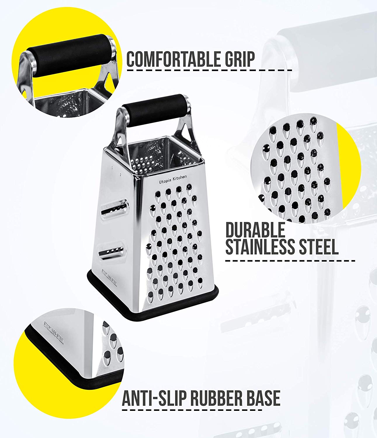 Cheese Grater 6 Sided Cheese Shredder Stainless Steel Utopia