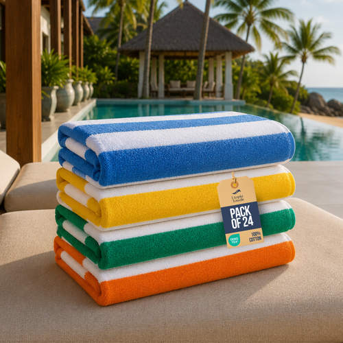 24-Pack 100% Ring Spun Cotton Cabana Stripe Beach Towels 30x60 Inches