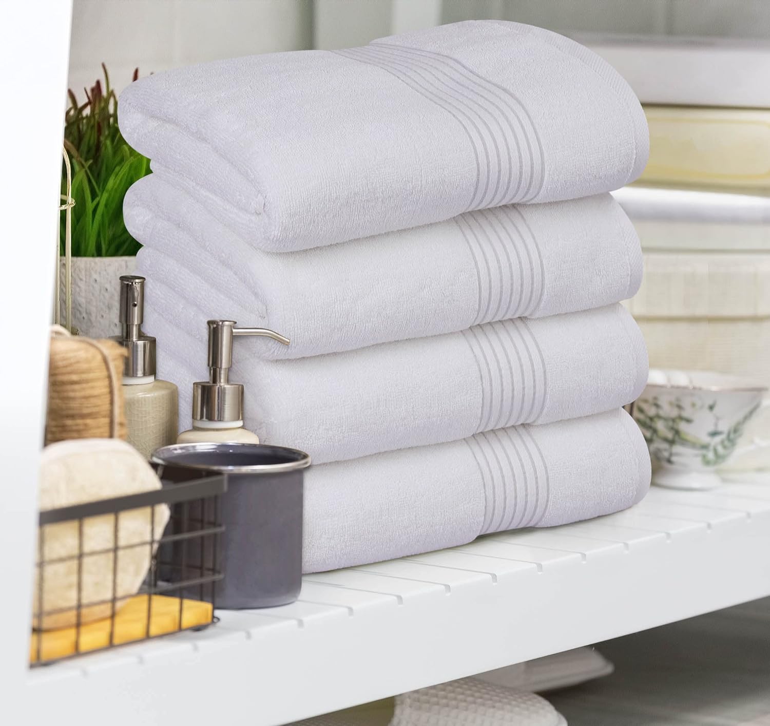 White 100% Cotton Quick Dry and Luxury Bath Towels (Pack of 4)