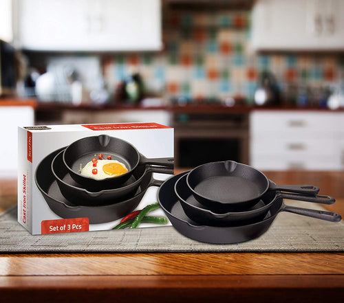 Pre Seasoned Cast Iron Skillet Set - 3 Pieces (6-inch / 8-inch / 10-inch) by Utopia Kitchen