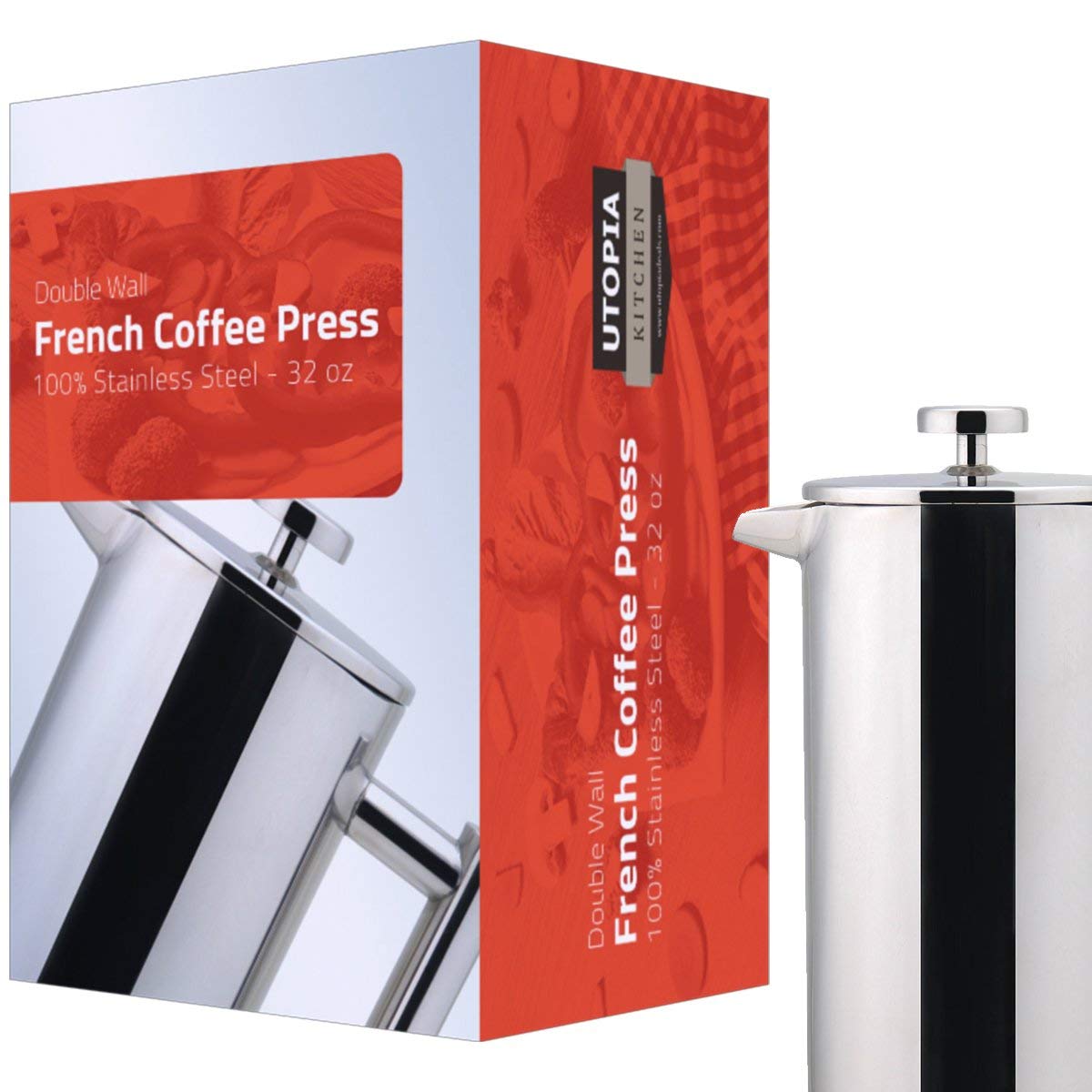 Stainless Steel French Coffee Press (32 oz) by Utopia Kitchen