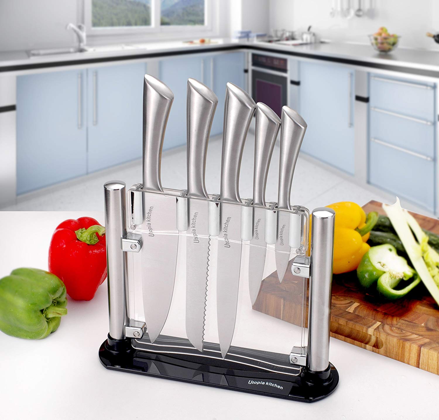 6 Piece Stainless Steel Kitchen Knife Set Pink with Knives Stand