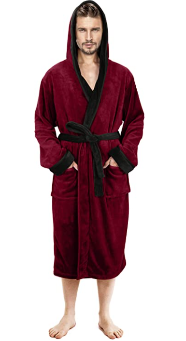 NY Threads Fleece badjas met capuchon voor heren, pluche lange spa badjas, XXL-3XL NY Threads Fleece badjas met capuchon voor heren, pluche lange spa badjas, XXL-3XL