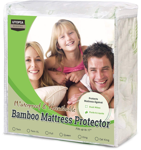 200 GSM Premium Bamboo Waterproof Breathable Mattress Protector by Utopia Bedding