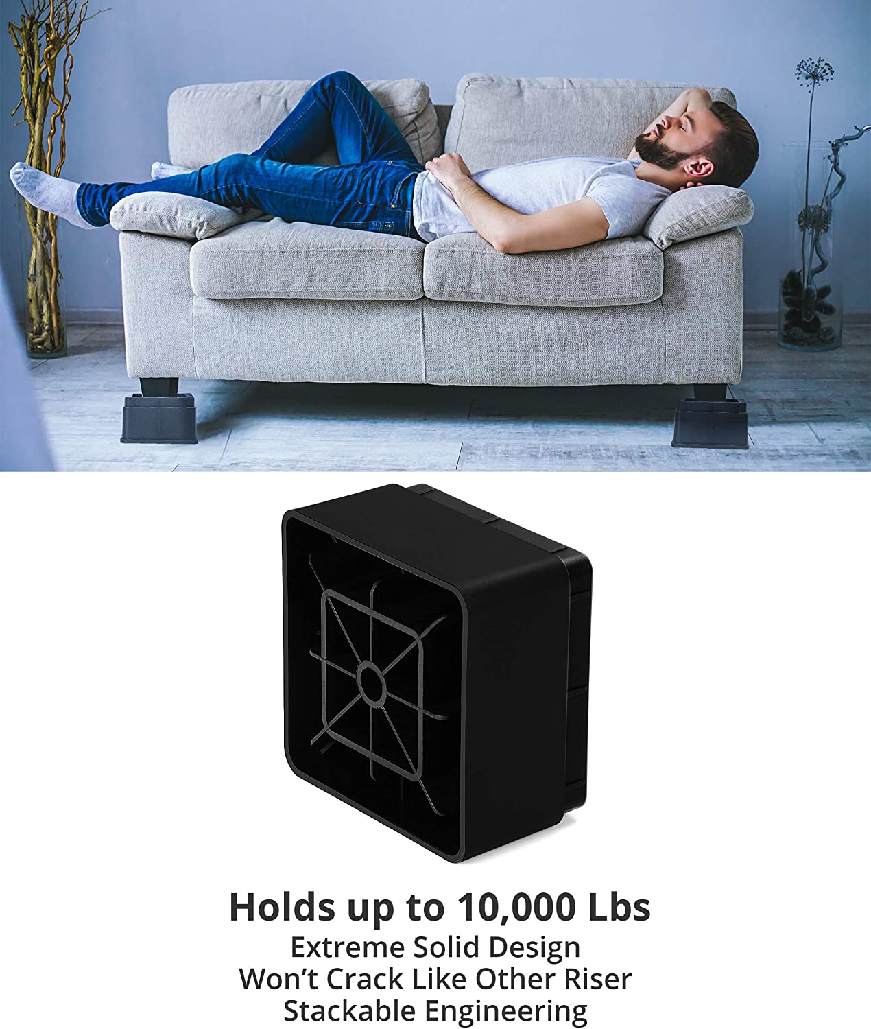 Furniture and Bed Risers - 2 Inch Stackable Square Risers (Black ...