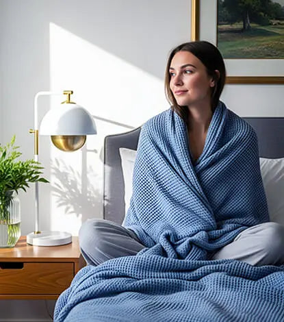 Cozy blue throw blanket for bedroom décor – warm and breathable bedding